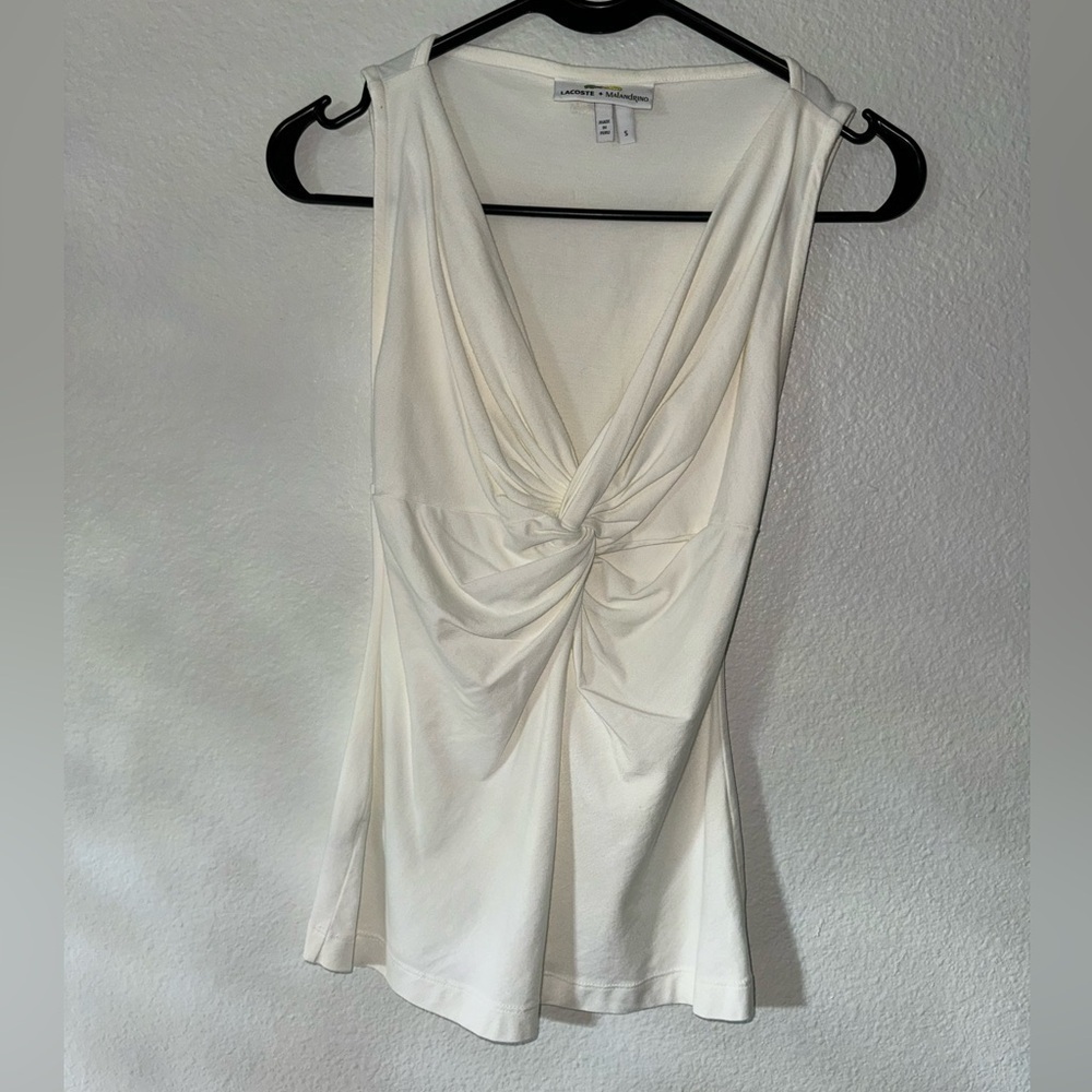 LACOSTE + MALANDRINO "The Twist" V-Neck Tank- Size small-white